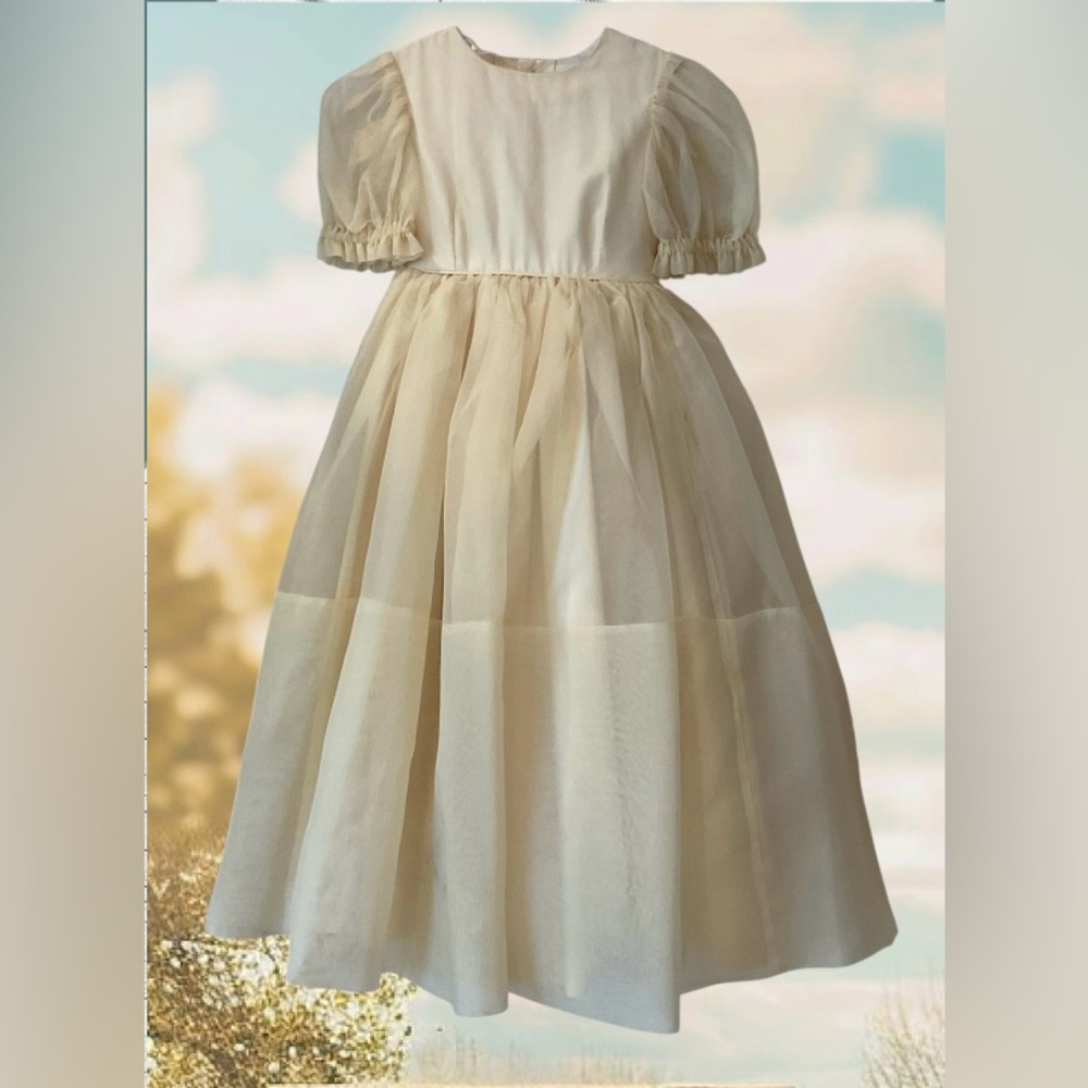 Girls Dress, Christian Dior Juenesse Child’s Dress Style Copy, Cream, 2T - 5T